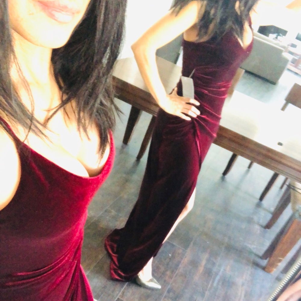 Red velvet long dress